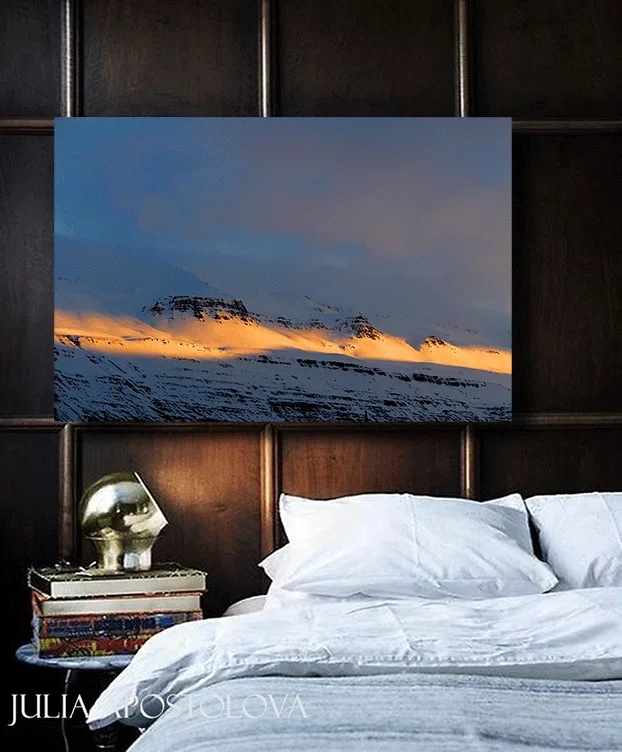 Minimalist Art, Sunset Winter Scene Landscape Photo Iceland Fjords, Nordic Decor ‘The Last Daylight’