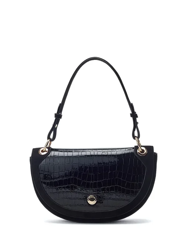 Moda in Pelle Black Fillipa Half Moon Flap Cross-Body Bag