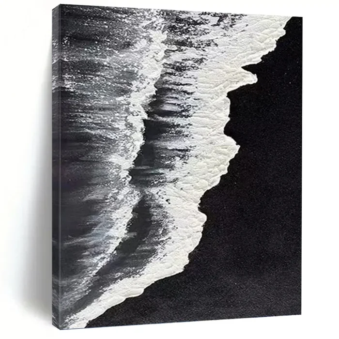 “Monochrome Shoreline” Abstract Coastal Painting on Canvas, Minimalist Decor DKH962