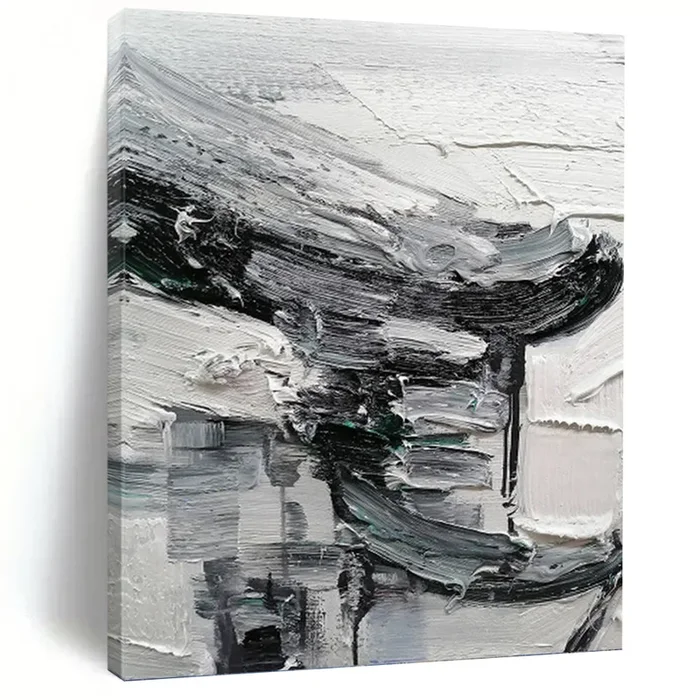 “Monochrome Textured Abstract” – Black, White, Grey Abstract Art on Canvas DKH1297