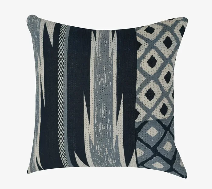 Monotone Ikat Vintage Kantha 20″ Pillow – 20″ Square