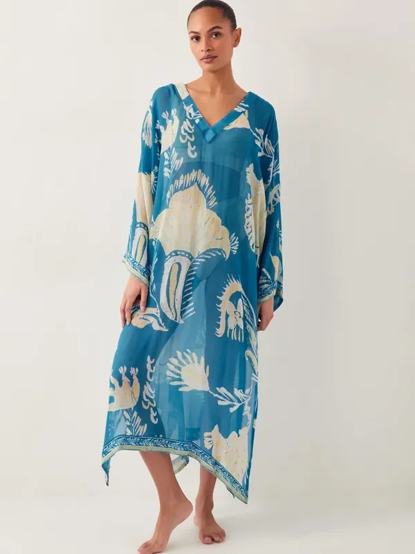 Monsoon Blue Amisha Ornate Print Kaftan
