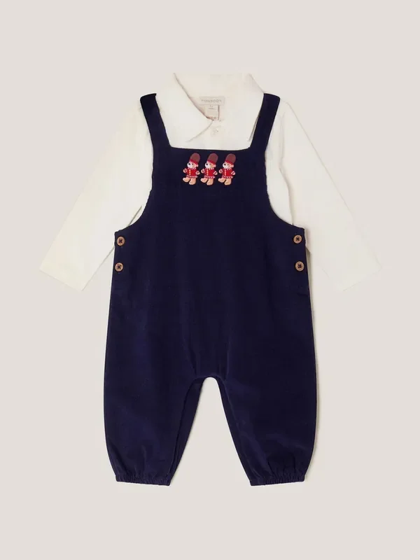Monsoon Blue Newborn Bear Cord Dungarees & Shirt Set