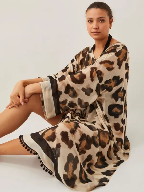 Monsoon Natural Adra Leopard Print Kaftan