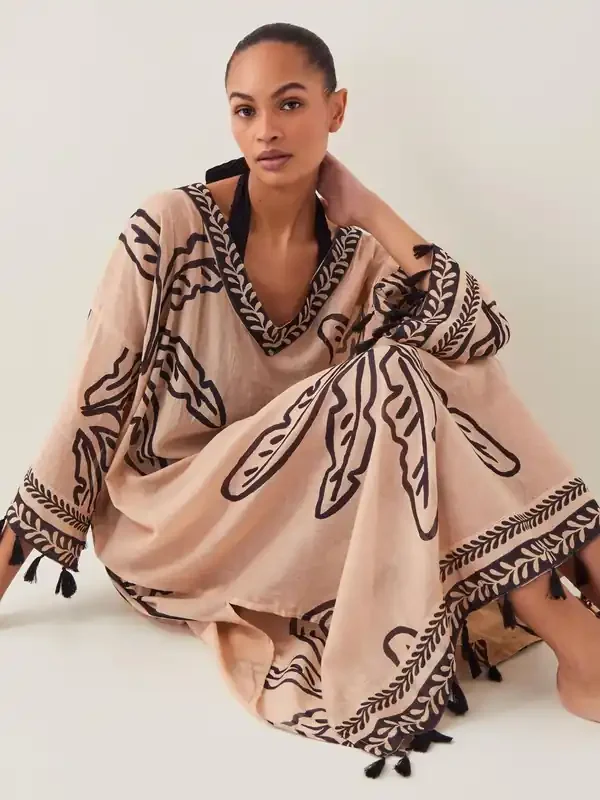Monsoon White Pam Palm Print Beach Cover-Up Dress