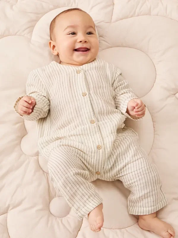 MORI Cream Stripe Cotton Muslin Romper Suit