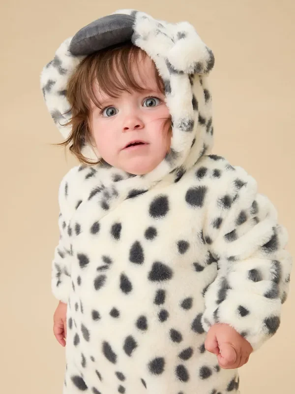 MORI Dalmatian Print Faux Fur Supersoft Zip Up Pramsuit