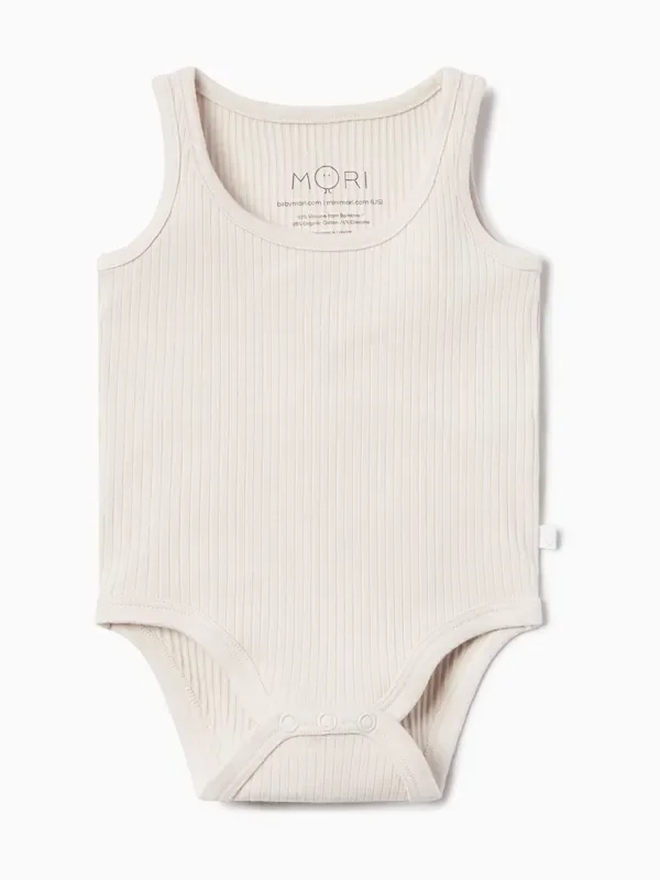 MORI Natural Supersoft Ribbed Frill Neck Long Sleeve Bodysuit