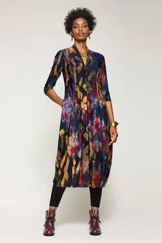Mosaic Burnout Dress – Navy Multi