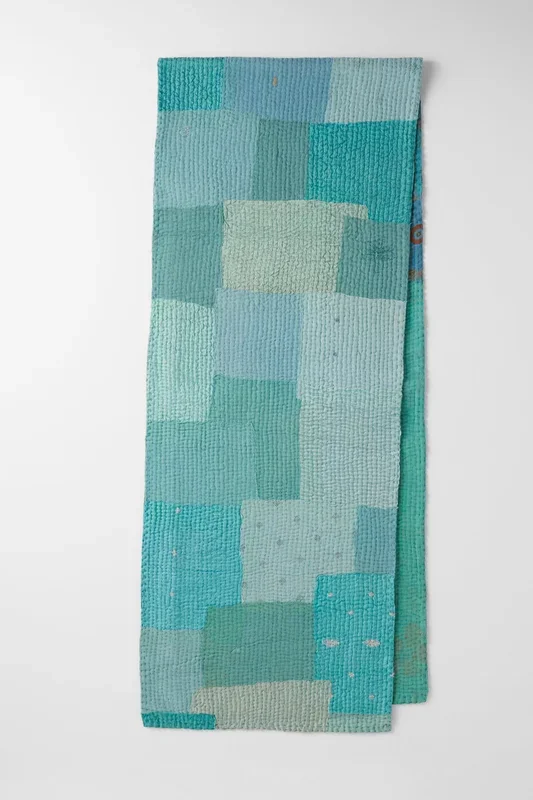 Mosaic Fray Kantha Table Runner – Cornflower