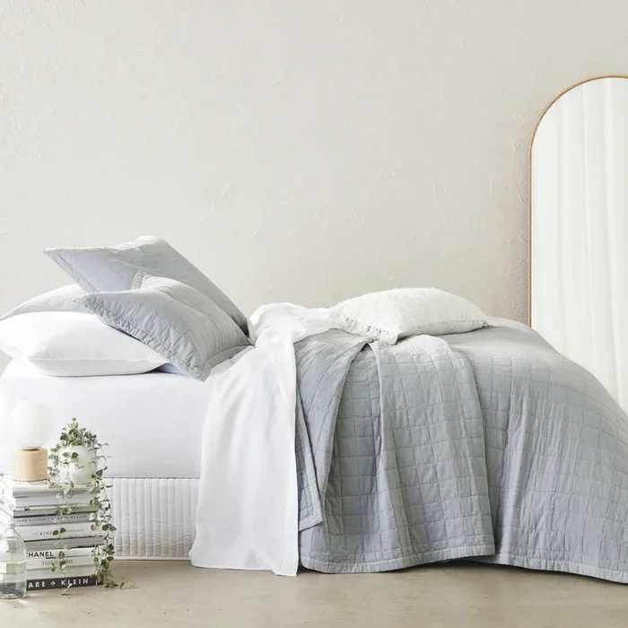 Mosman Soft Blue Stripe Quilted Coverlet Separates