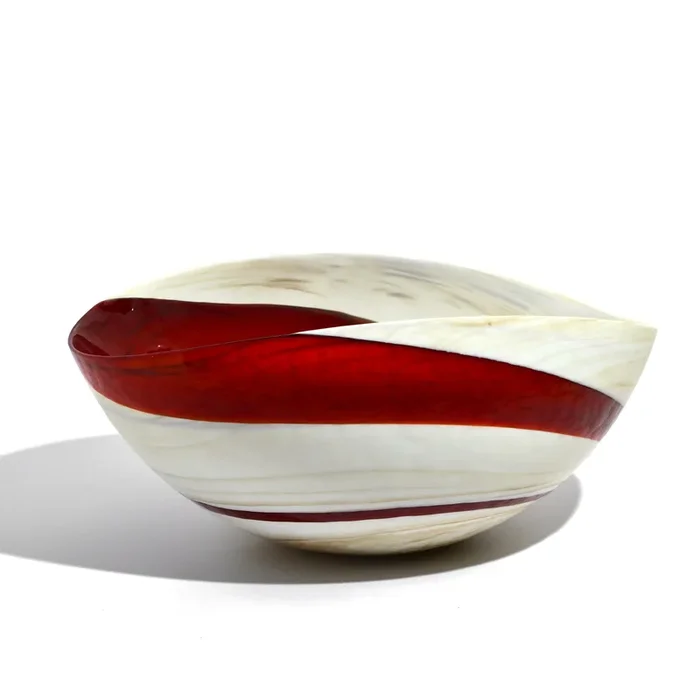Murano Glass 12″ Red Shell Bowl, Made in Italy