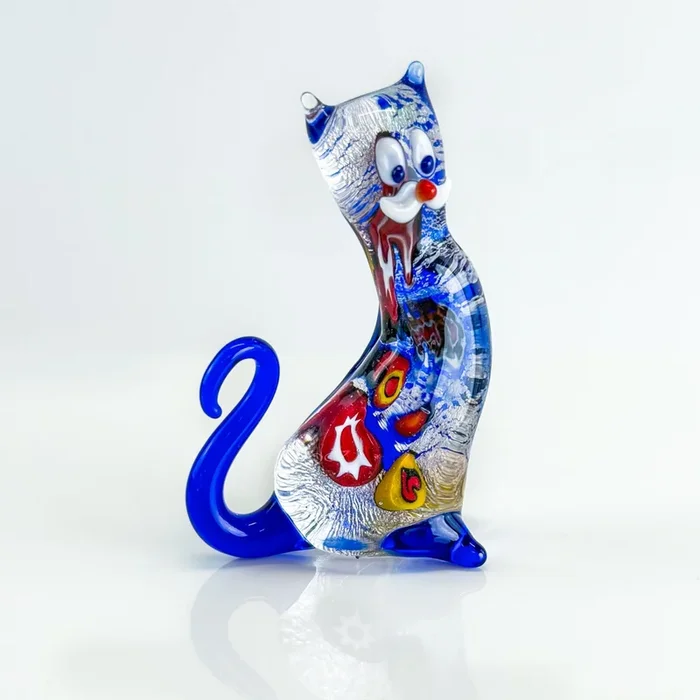 Murano Glass Cat Figurine, Millefiori, Made in Italy