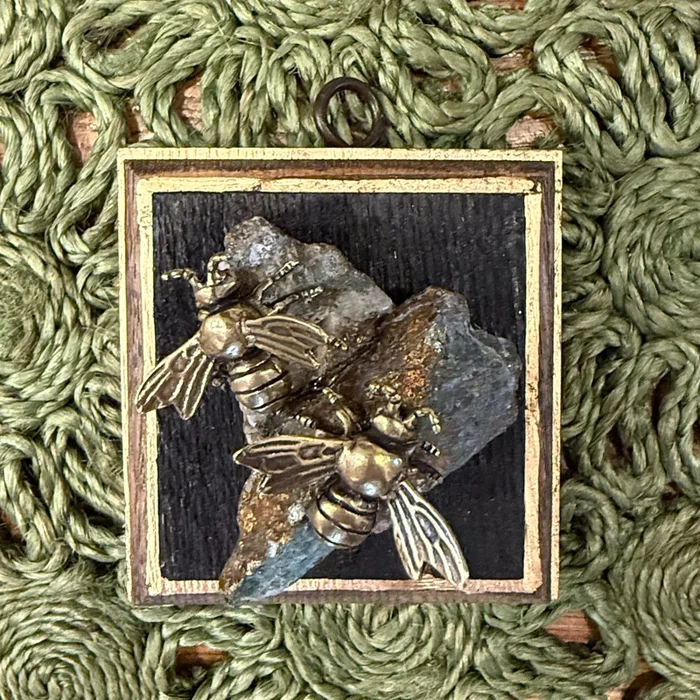 Museum Bee, Bourbon Barrel Frame with Bees on Stone