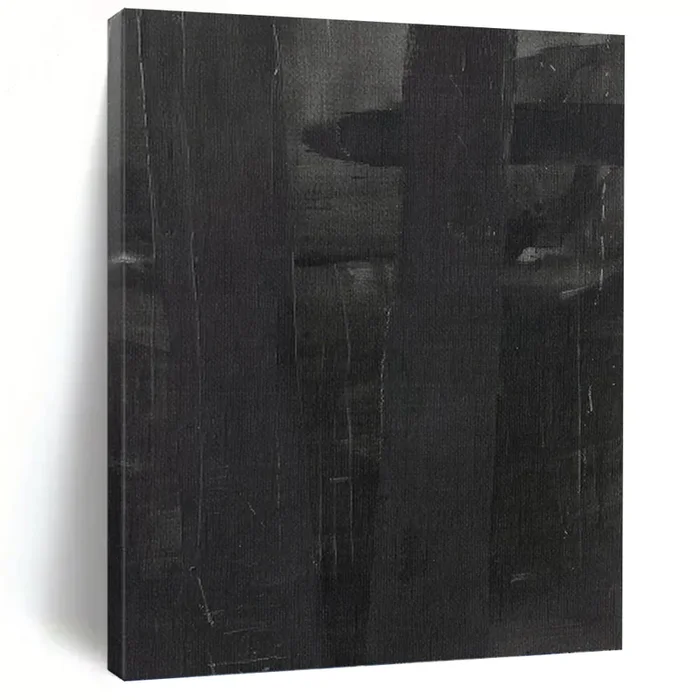 “Muted Black Textures” – Black Abstract Textured Art on Canvas DKH1155