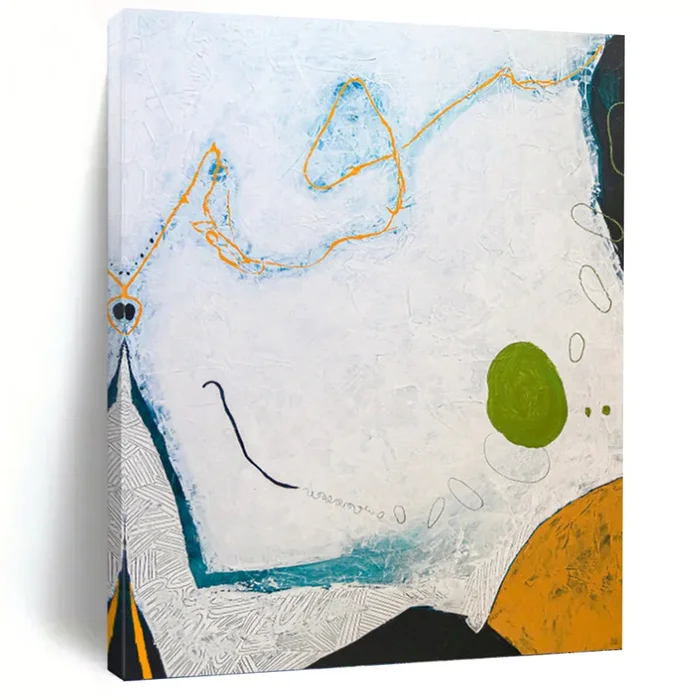 “Nature – Inspired Abstract” – White, Blue, Green, Orange Abstract Art on Canvas DKH1110