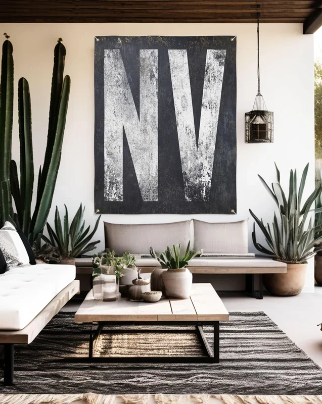 Nevada-themed Outdoor Vinyl Banner – NV State Sign Weathered Decor for Patio, Bar, and Lounge Areas