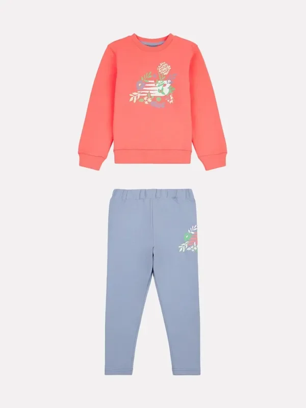 New Balance Blue Kids Floral Crew and Leggings Set