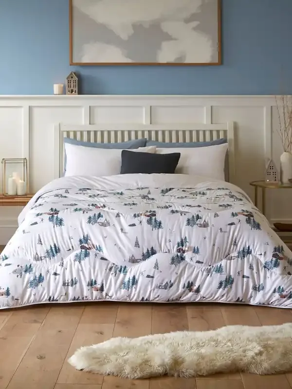 Night Lark Christmas Snow Day White 10.5 Tog Coverless Duvet and Pillowcase