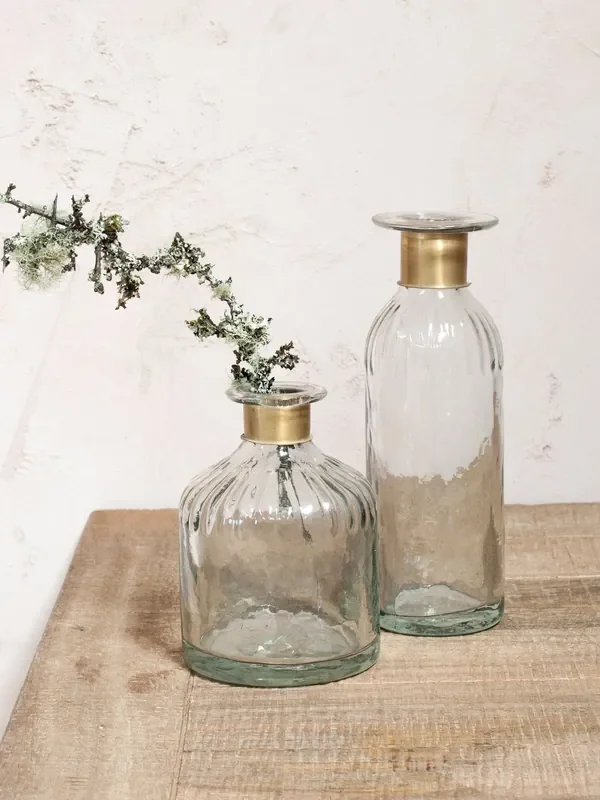 Nkuku Brass Chara Lines Hammered Bottle