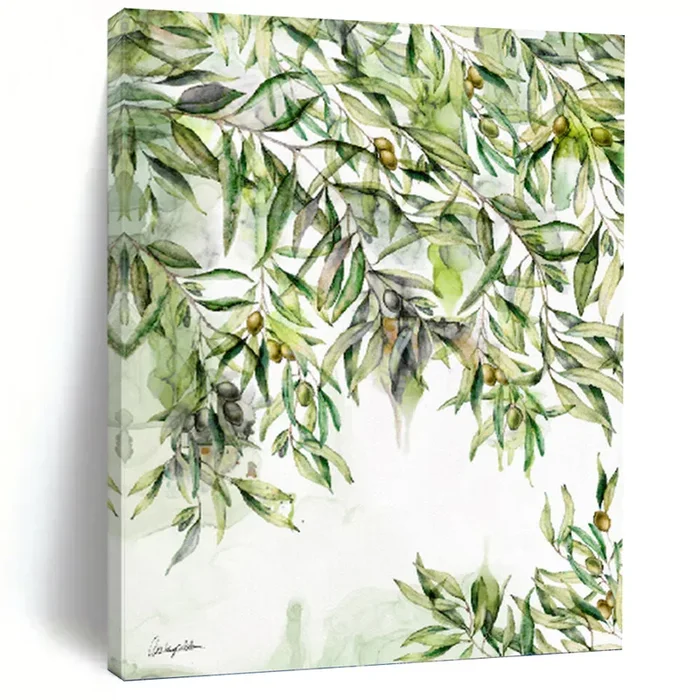 “Olive Branches” – Green and Watercolor Nature Art, Abstract Painting on Canvas DKH1083