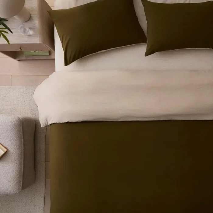 Olsen Natural & Moss Linen Cotton Quilt Cover Set
