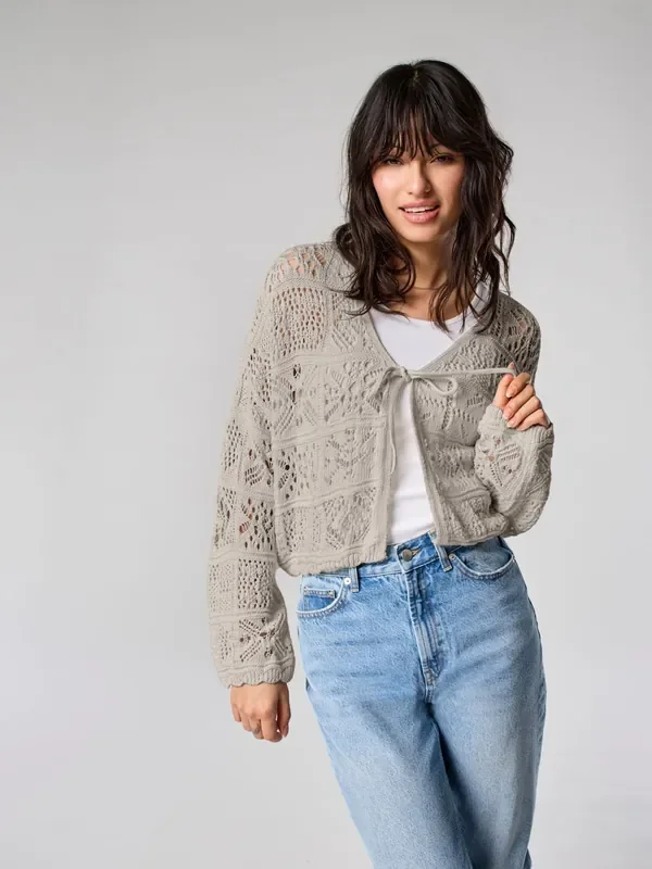 ONLY Cream Crochet Tie Front Cardigan
