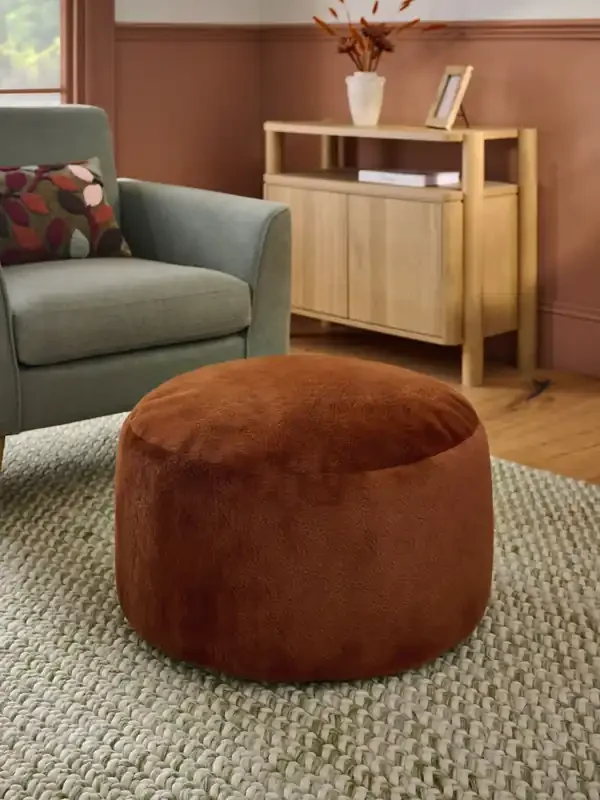 Orange Faux Fur Drum Footstool