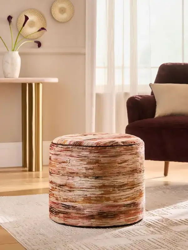 Orange Haze Cut Velvet Stripe Pouffe
