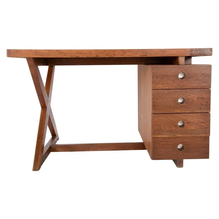 Original Pierre Jeanneret ‘X’ Leg Desk from the Offices of Chandigarh, India Designed by Le Corbusier