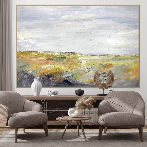 Oversize Abstract Seascape Original Painting on Canvas “Yellow Waves”