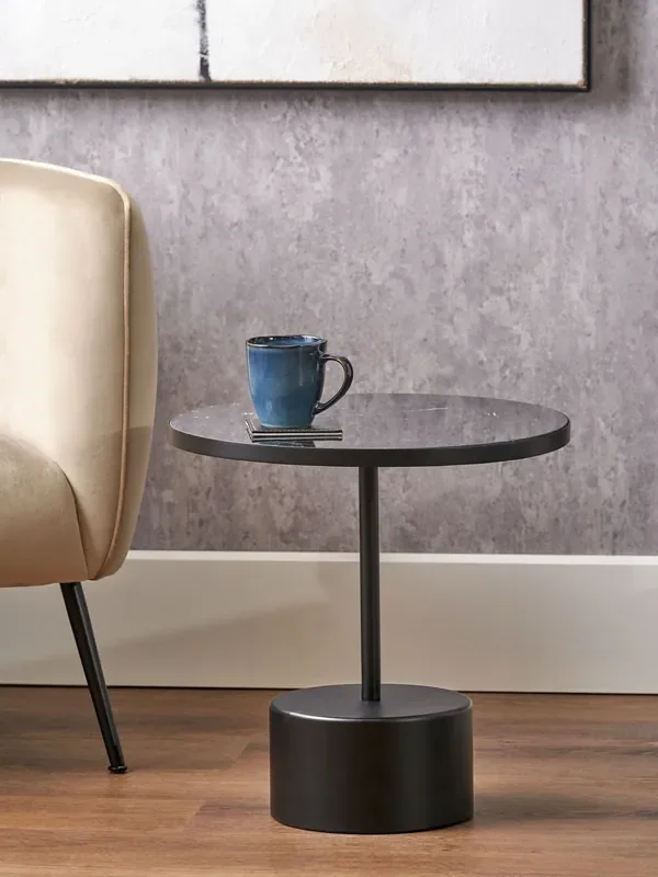 Pacific Black Enzo Marble and Metal Cylinder Base Coffee Table