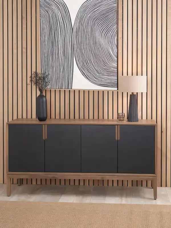 Pacific Black Gio Acacia Wood 4 Door Sideboard