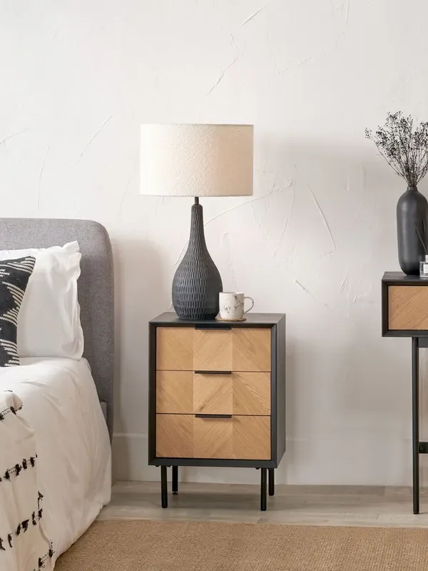 Pacific Black Hailee Chevron Wood Veneer 3 Drawer Unit
