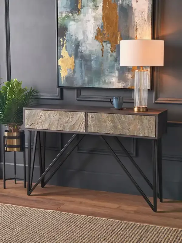 Pacific Black Piedra Wood and Veneer 2 Drawer Console Table