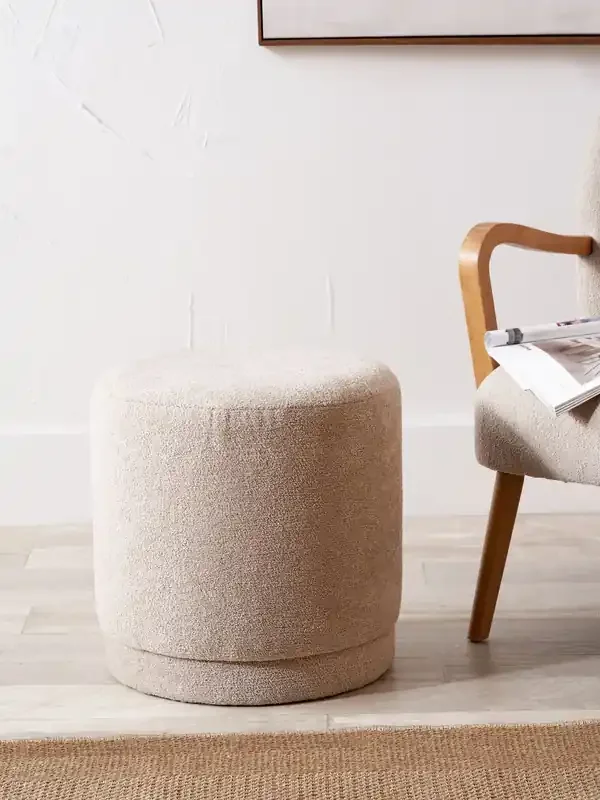 Pacific Brown Sassari Teddy Fabric Cylinder Pouffe