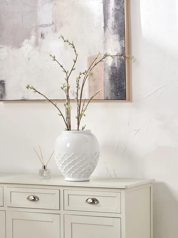 Pacific Lifestyle White Leaf Detail Stoneware Vase