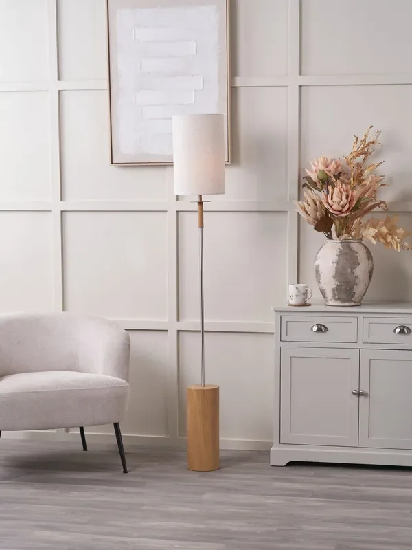 Pacific Natural Bonham Wood Veneer and Metal Floor Lamp