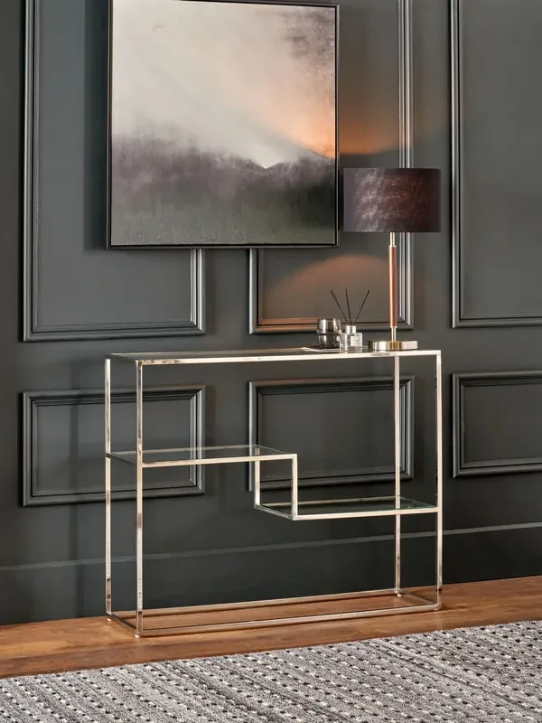 Pacific Silver Aleandra Glass and Metal Console Table