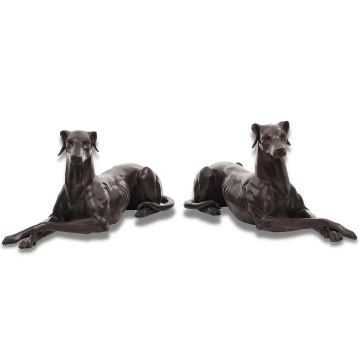 Pair of Bronze Greyhound Statues
