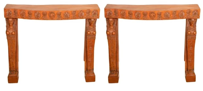 Pair of Egyptian Revival Terracotta Console Tables