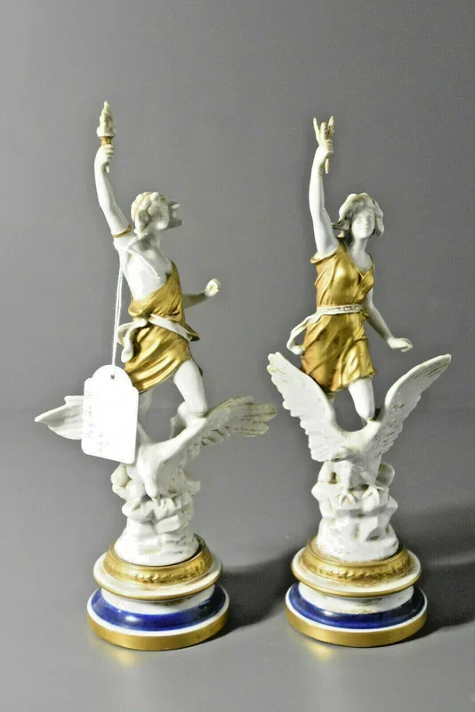 PAIR vintage Italian CAPODIMONTE marked Olympians eagle bird figurines statues