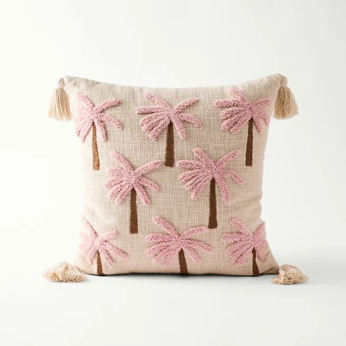 Palm Candy Pink Tufted Cushion
