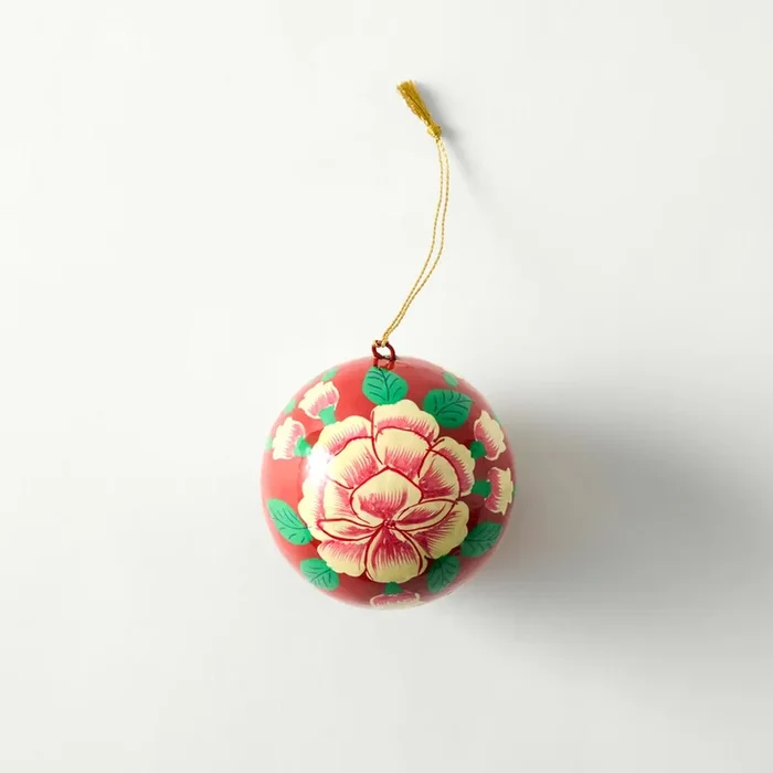 Papier Mache Red & Pink Flower Bauble