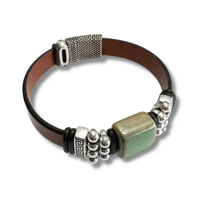 Patina Stone Leather Bracelet – Tobacco