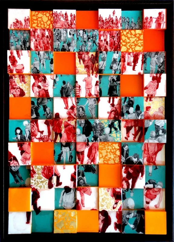 “People Old Normal II 3D Squares Bis” (2023) Mixed-media painting by Arturo Garcia de las Heras (Agheras73)
