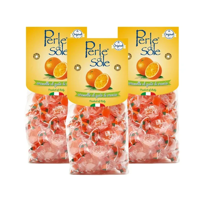 Perle di Sole, Orange Hard Candies, 3 Bag Set, Made in Italy
