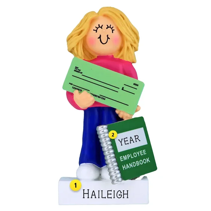 Personalized New Job Ornament – Female, Blonde Hair
