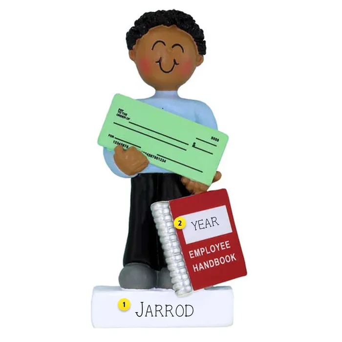 Personalized New Job Ornament – Male, Black Hair