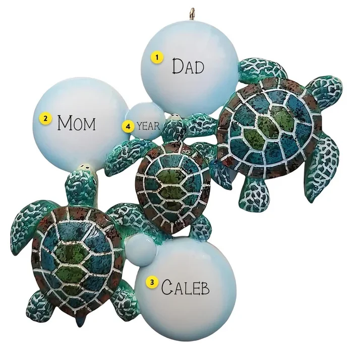 Personalized Sea Turtle Family of 3 Ornament